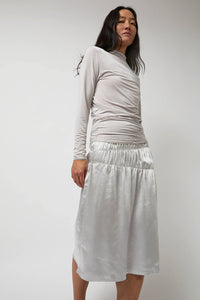 Anggae Satin Gather Long Skirt in Grey