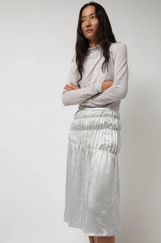 Anggae Satin Gather Long Skirt in Grey