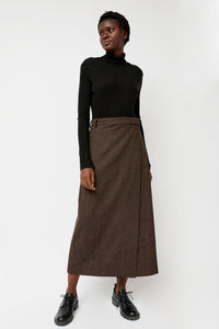 Mijeong Park Wool Blend Maxi Wrap Skirt in Brown