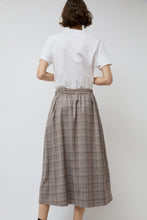 Load image into Gallery viewer, No.6 Nic Skirt in Light Grey Large Plaid with Purple Stripe